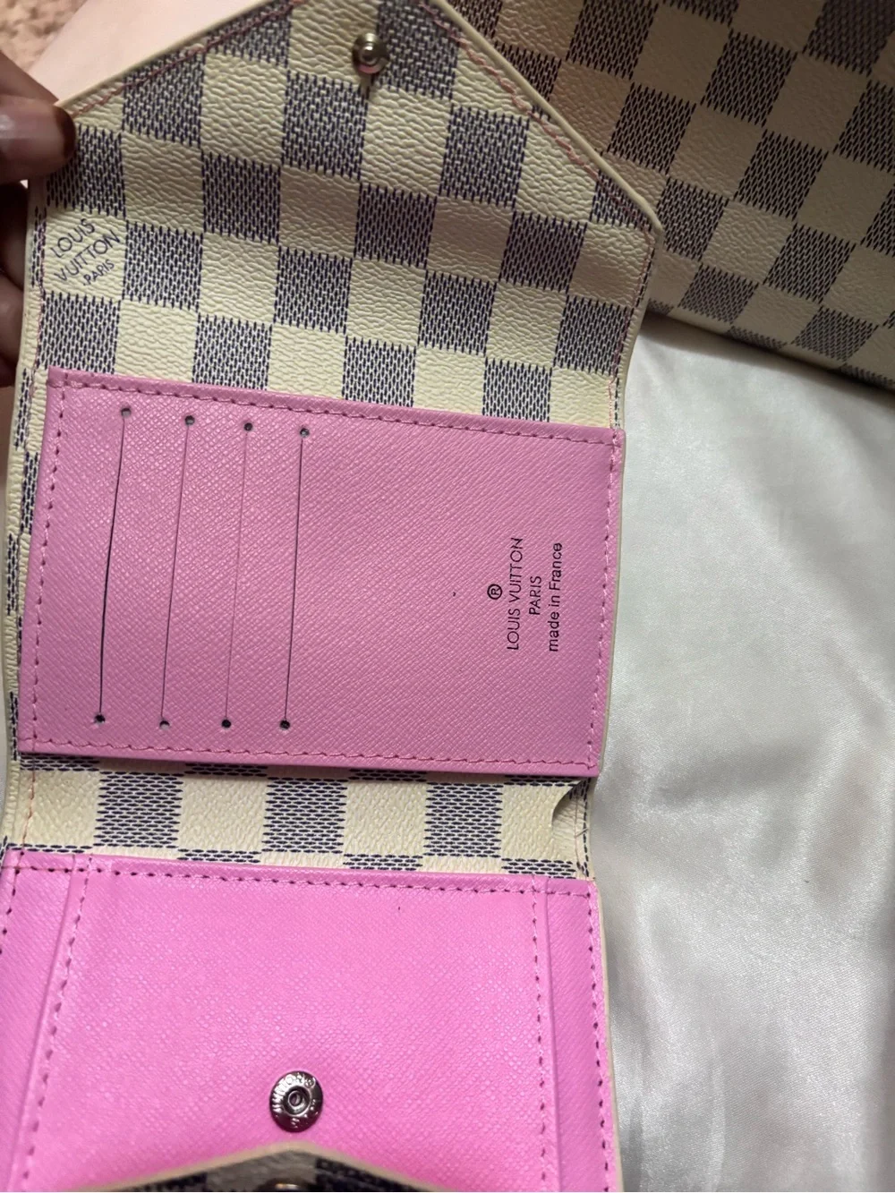 Inspired Louis Vuitton Gray Checkerboard Satchel with Pink Accent